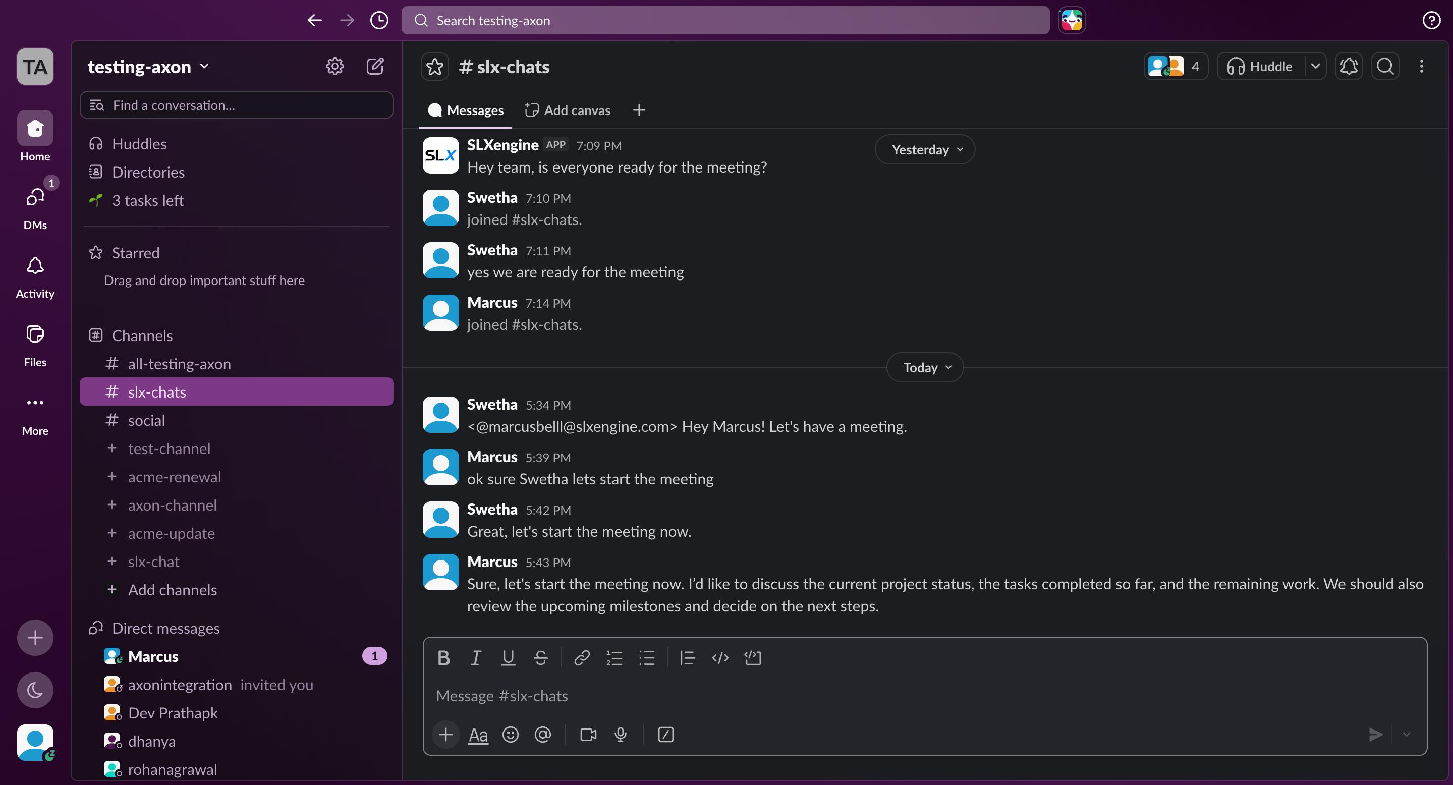 The result appears in your Slack workspace.